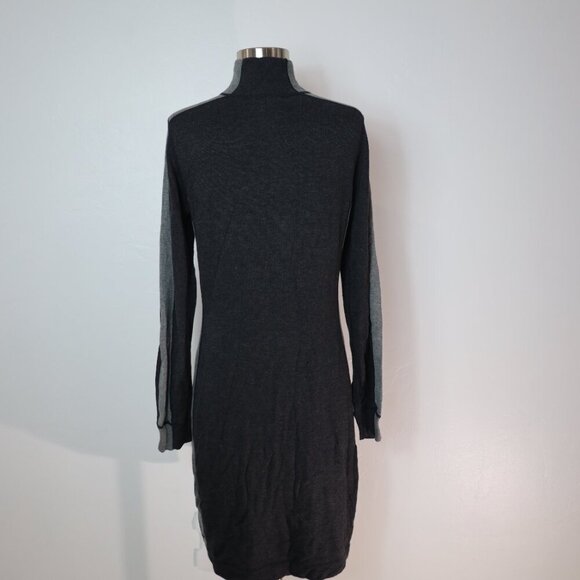 Womens Sweater Dress Gray Knitted Ribbed Cuff Winter Raglan Sleeve Quarter Zip - Picture 3 of 10